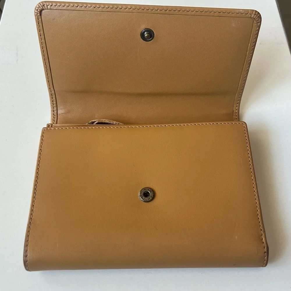 Vintage Coach Leather Tri Fold Card Holder Wallet Tan Camel 5.5”x4”